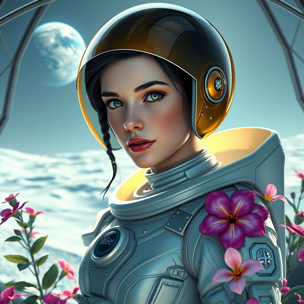Snow White in Spacesuit on Moon, Hyperdetailed Art