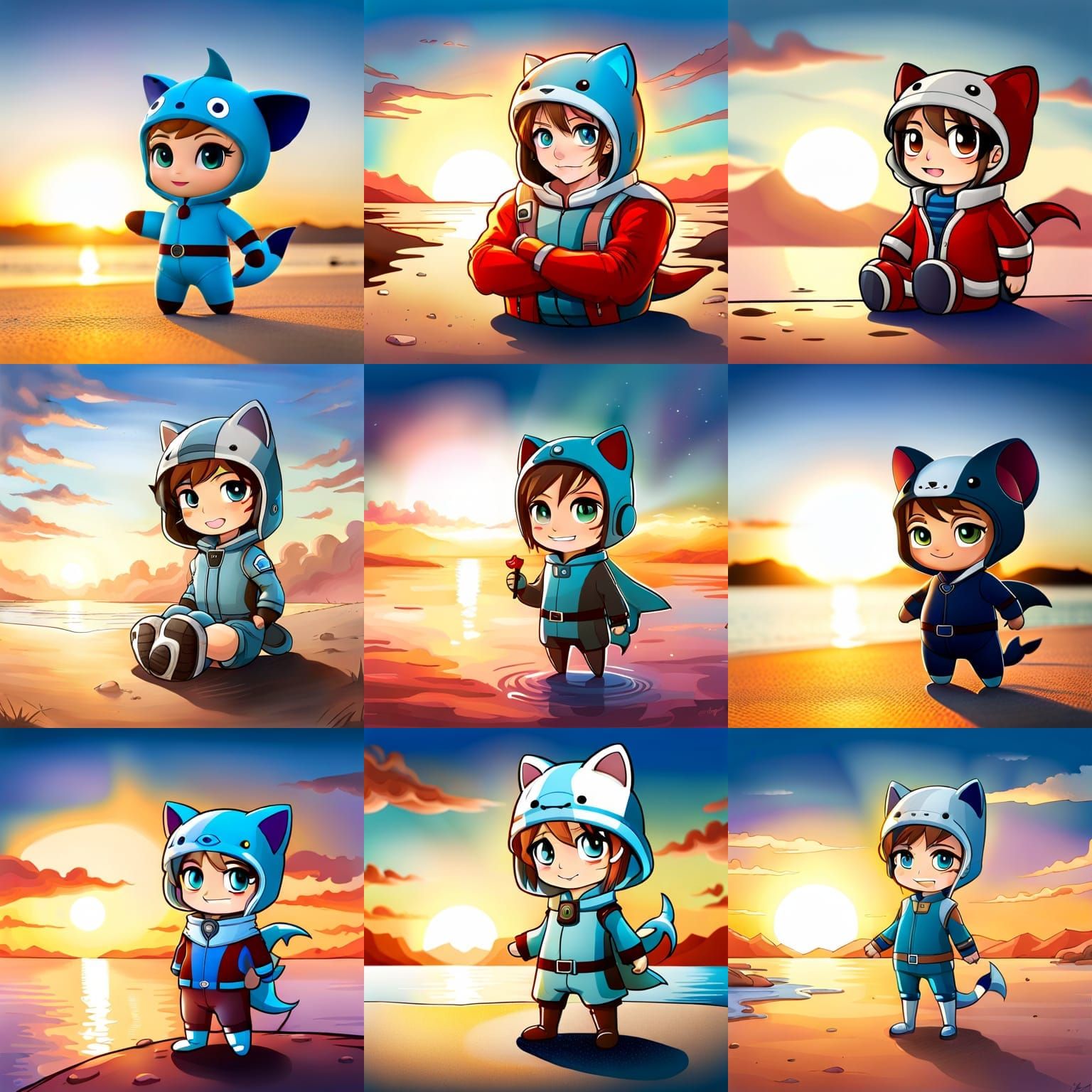 cute “Chibi cat wearing a shark costume”, splash art, spray paint, oil gouache melting, acrylic, highly detailed, intri...