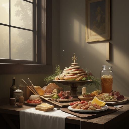 Surreal Gourmet Charcuterie Board in Photorealistic 8K Style