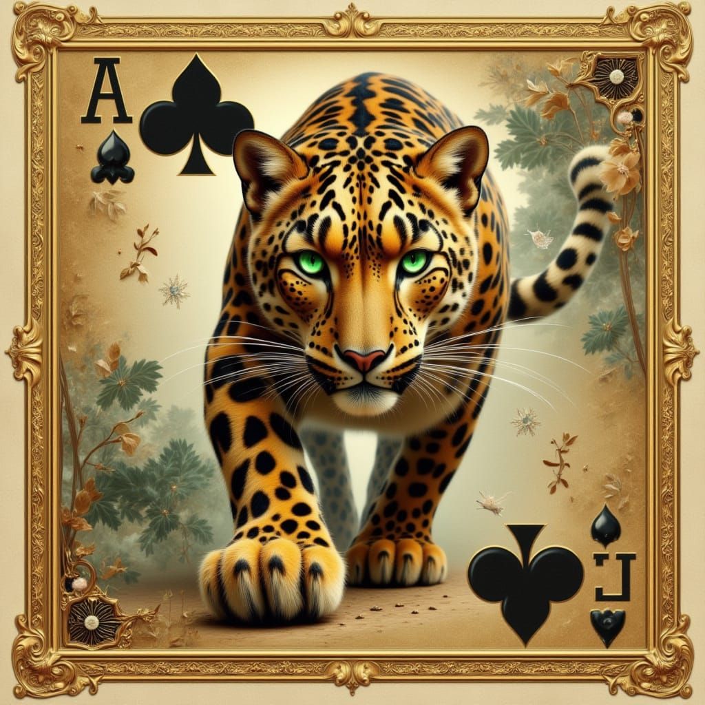 Leopard Emerges from an Illustrated Playing Card