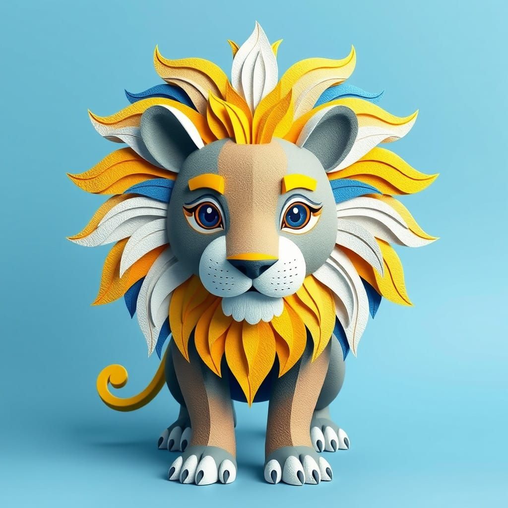 Vibrant Lion in Tactile Art Style