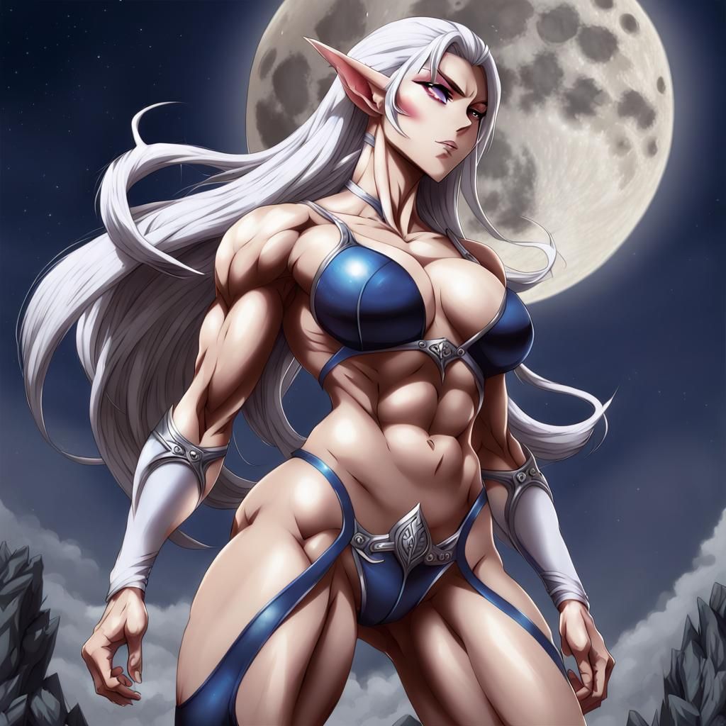 Muscular Moon Elf in Anime Style