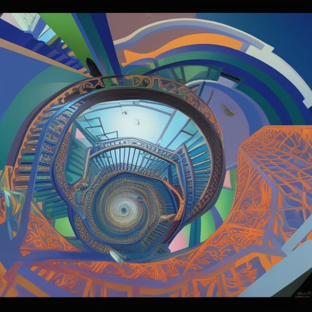 Trippy Optical Illusion Staircases in Maximalist Style
