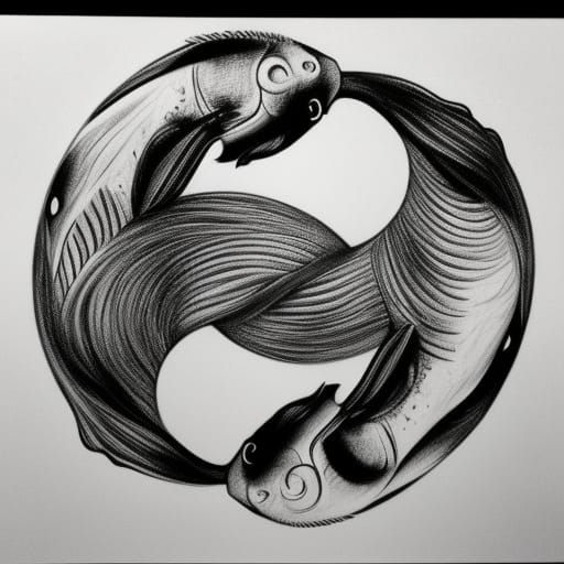 Koi Fish Yin Yang Charcoal Drawing