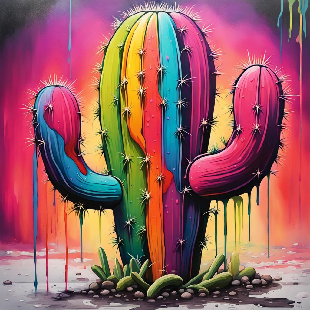 Rainbow Cactus Graffiti Art in Ultra Quality