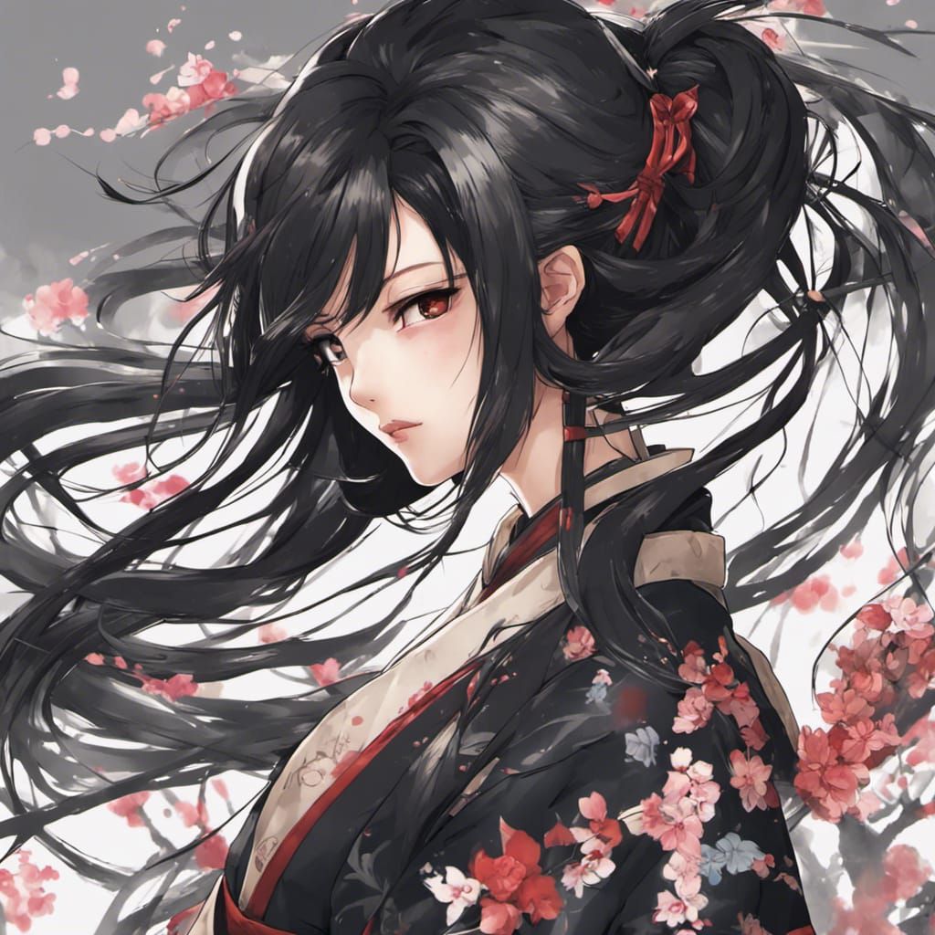 Anime Samurai Girl in Detailed Armor