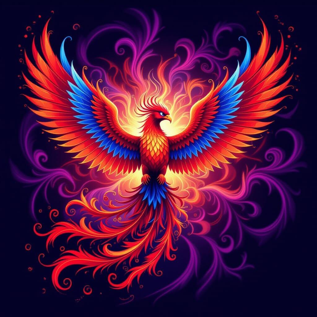 Fiery Phoenix Rises in Abstract Fractal Art