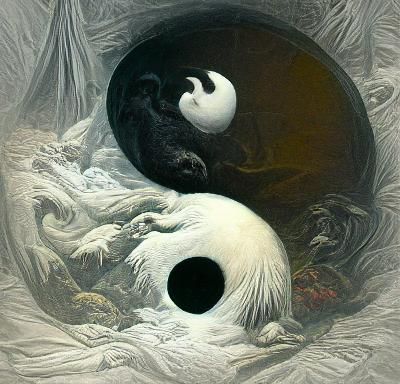 Yin Yang Illustration in Woodcut Style