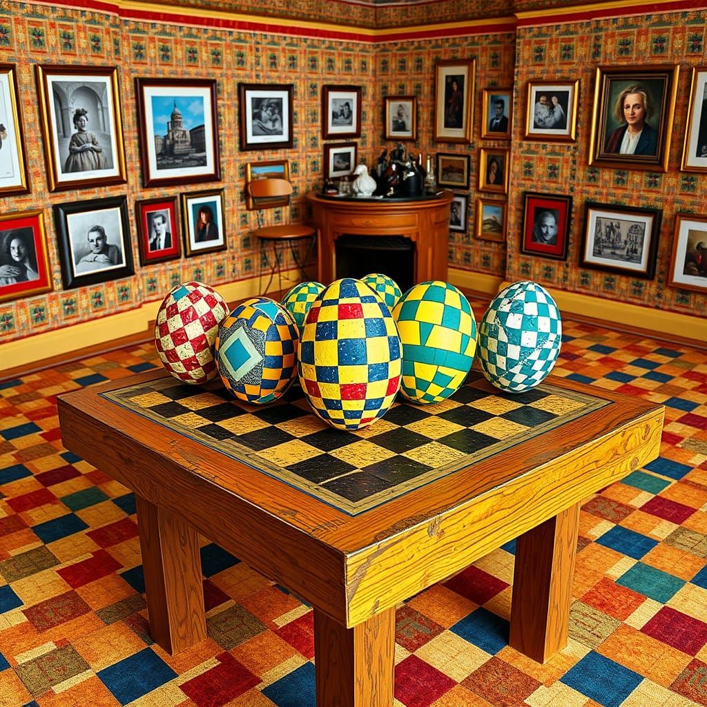 Intricately patterned decorated Easter eggs ornamented with ...