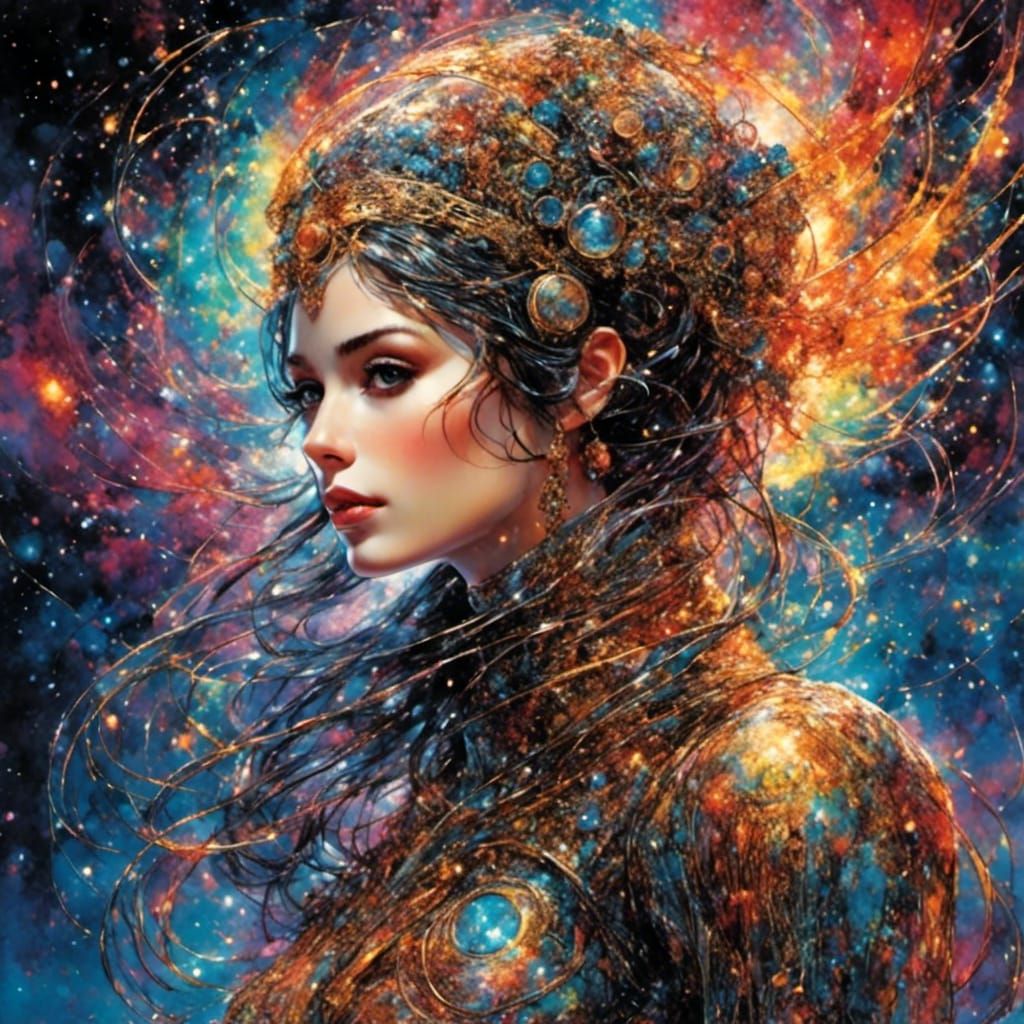 Futuristic Surrealist Woman with Magic Particles