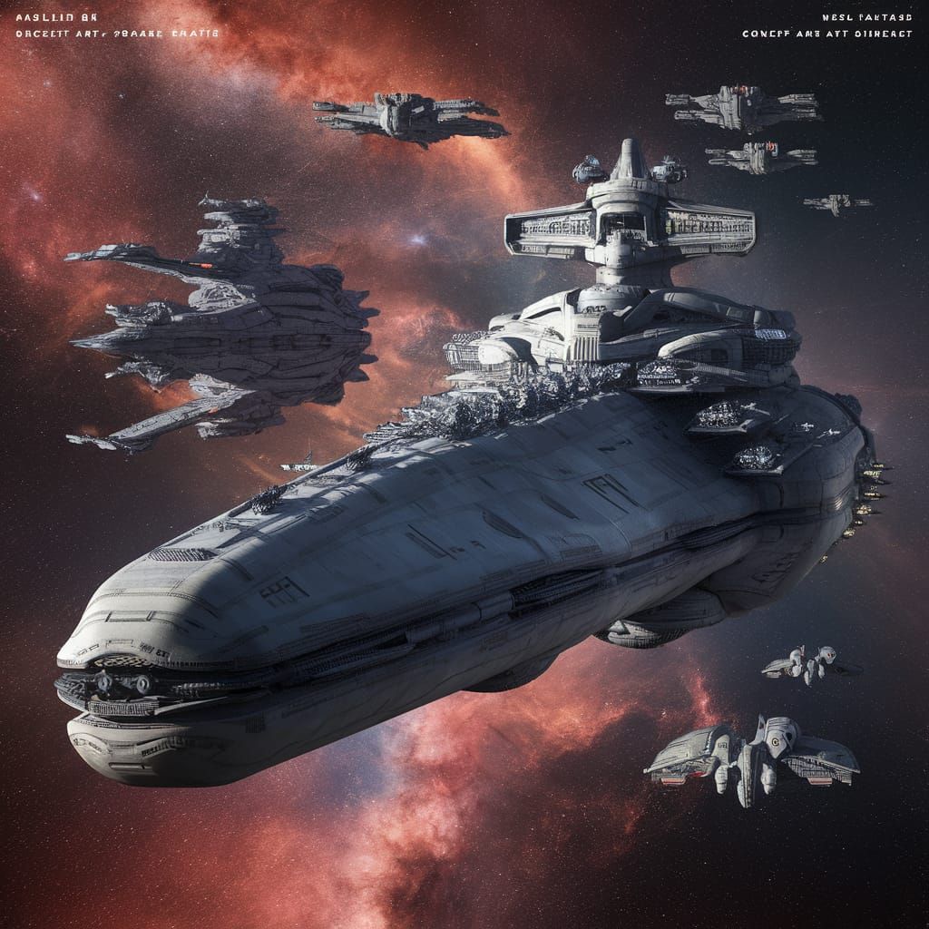 Enormous Sci-Fi Warship Leading Fleet in Cosmos