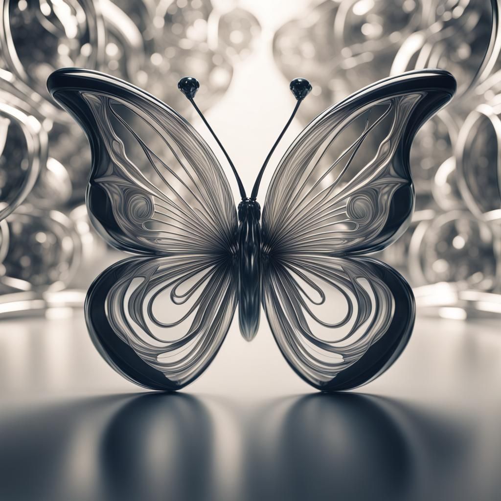 Monochromatic Glass Butterfly in Art Nouveau Style