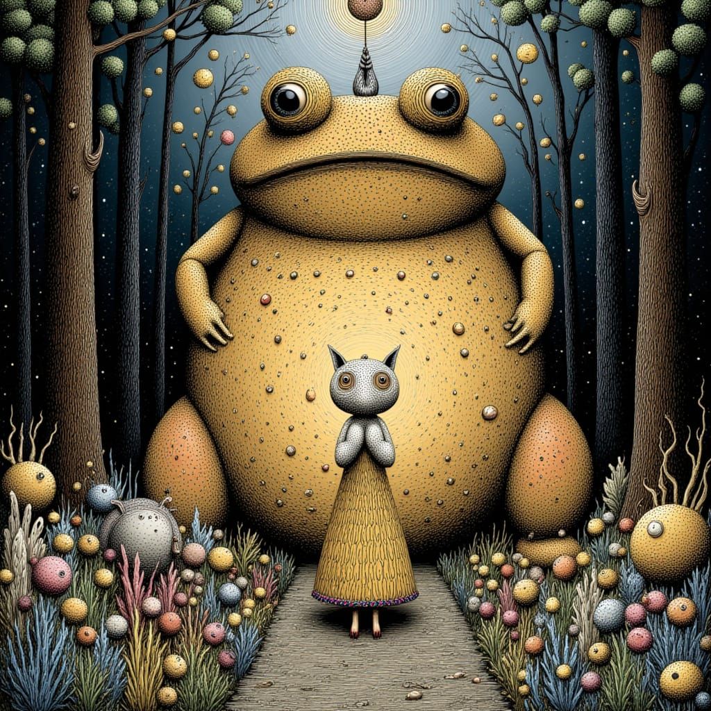 Giant Toad and Fox Bride in Forest, Matisse Style