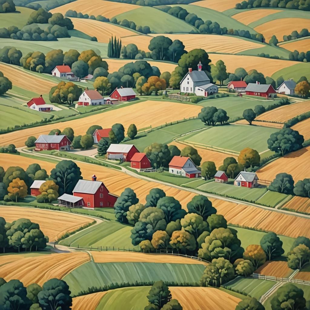 Midwest Farmland as Gouache Impressionist Painting