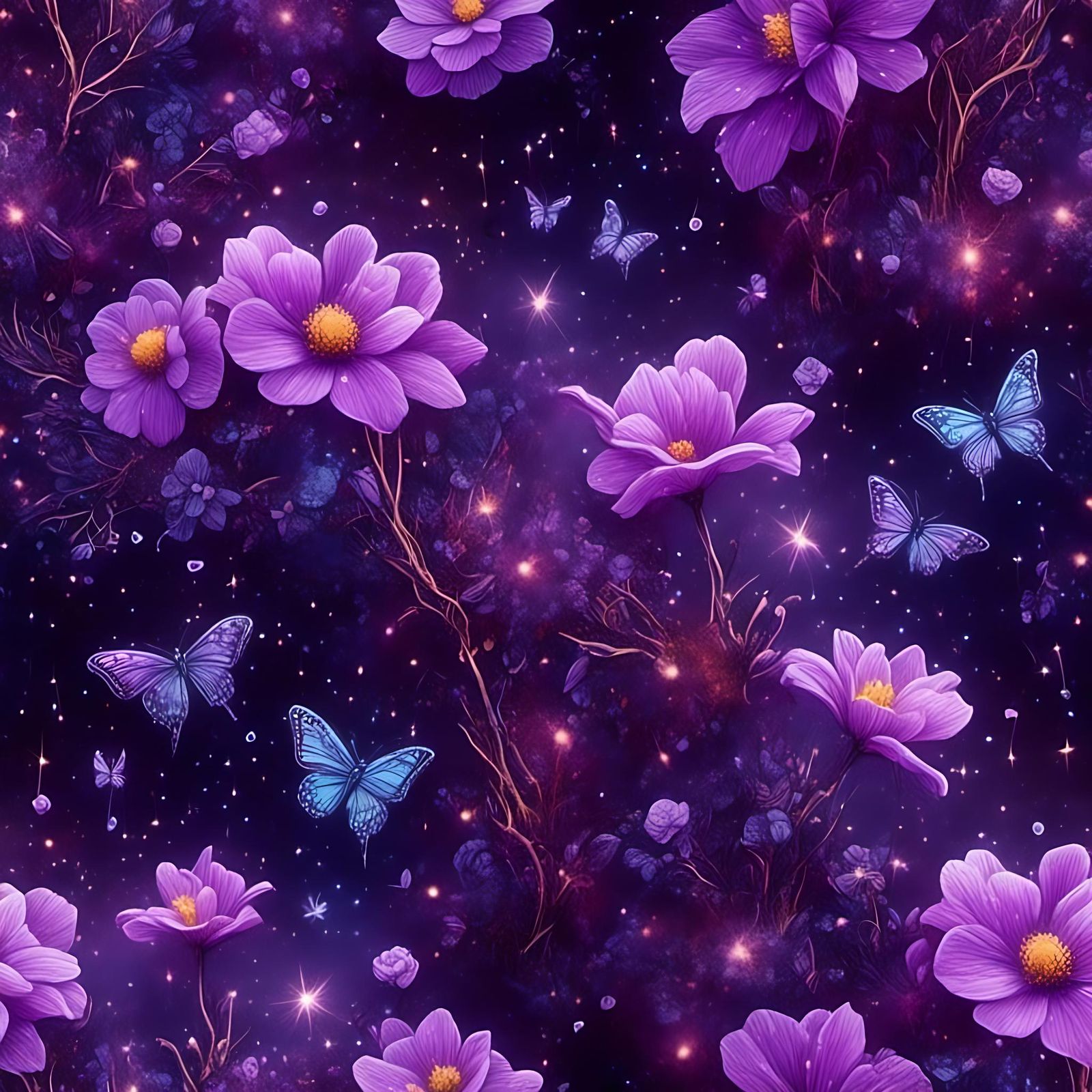 Blooming Violet Floral Gap in Overgrown Forest