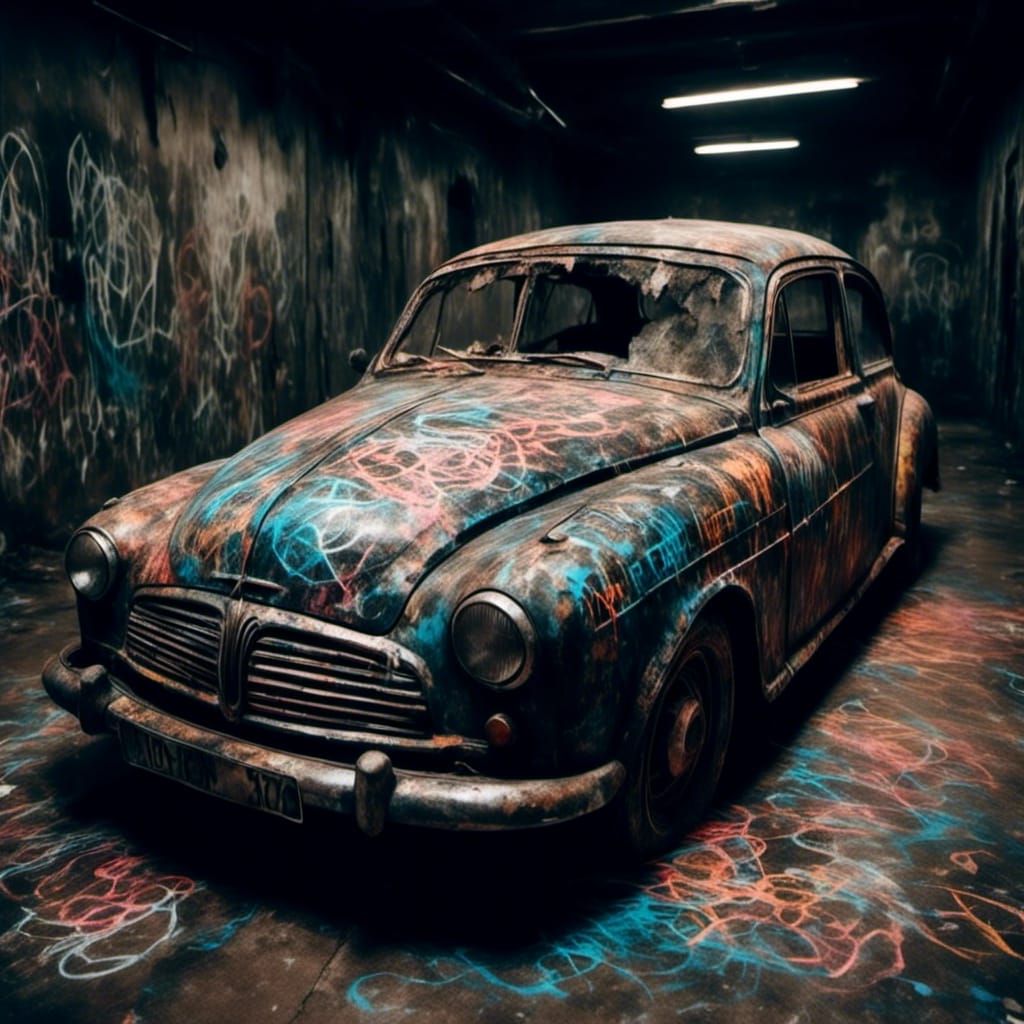 Antique Car Vandalized with Spectral Spray Art