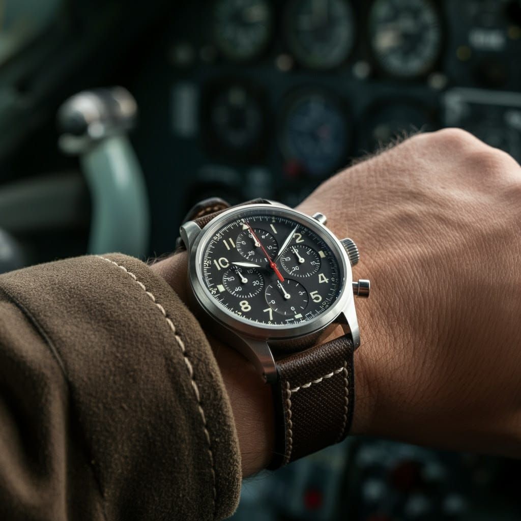 Pilot's Hand in Action with Chronograph Watch