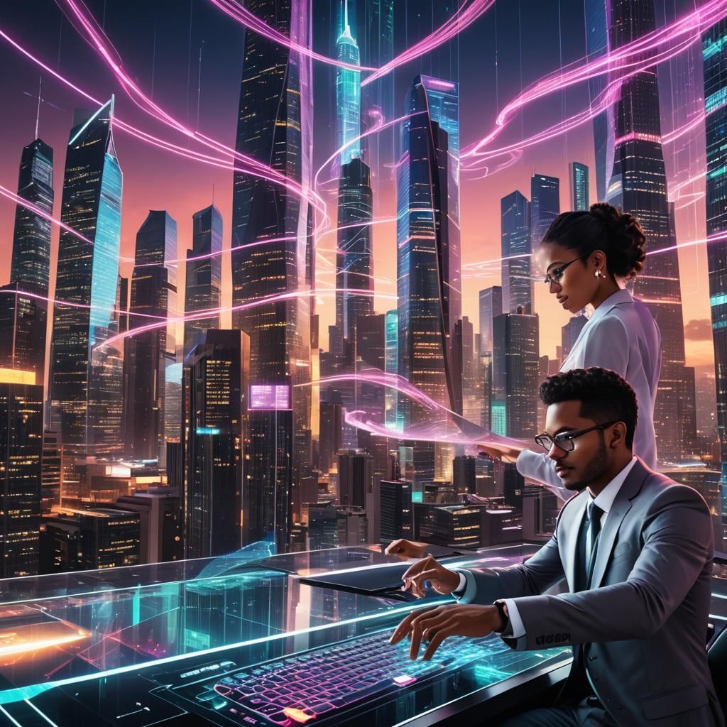Futuristic Excel Master in Neon Cityscape