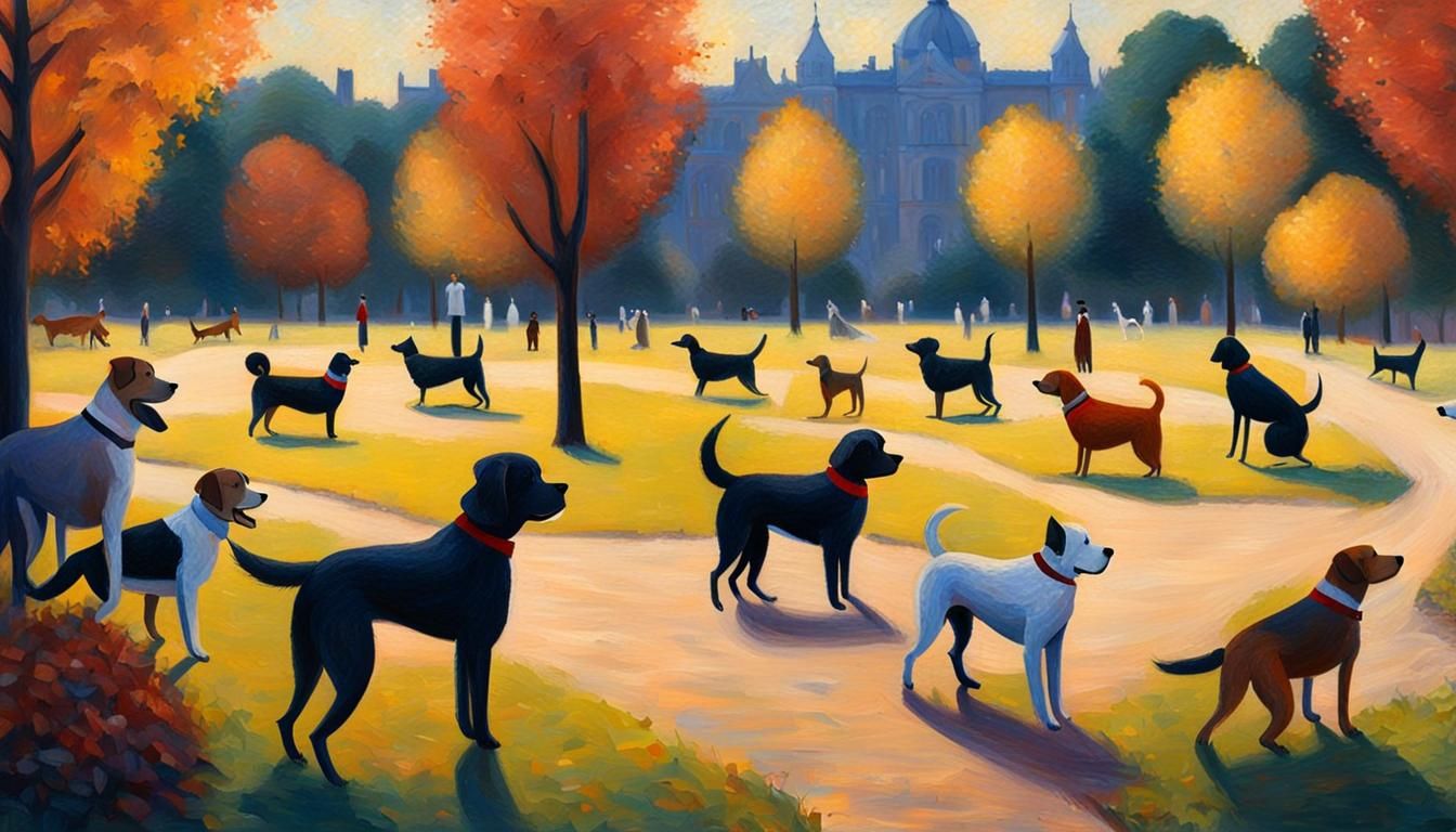Victorian Dog Park in Pointillist Style