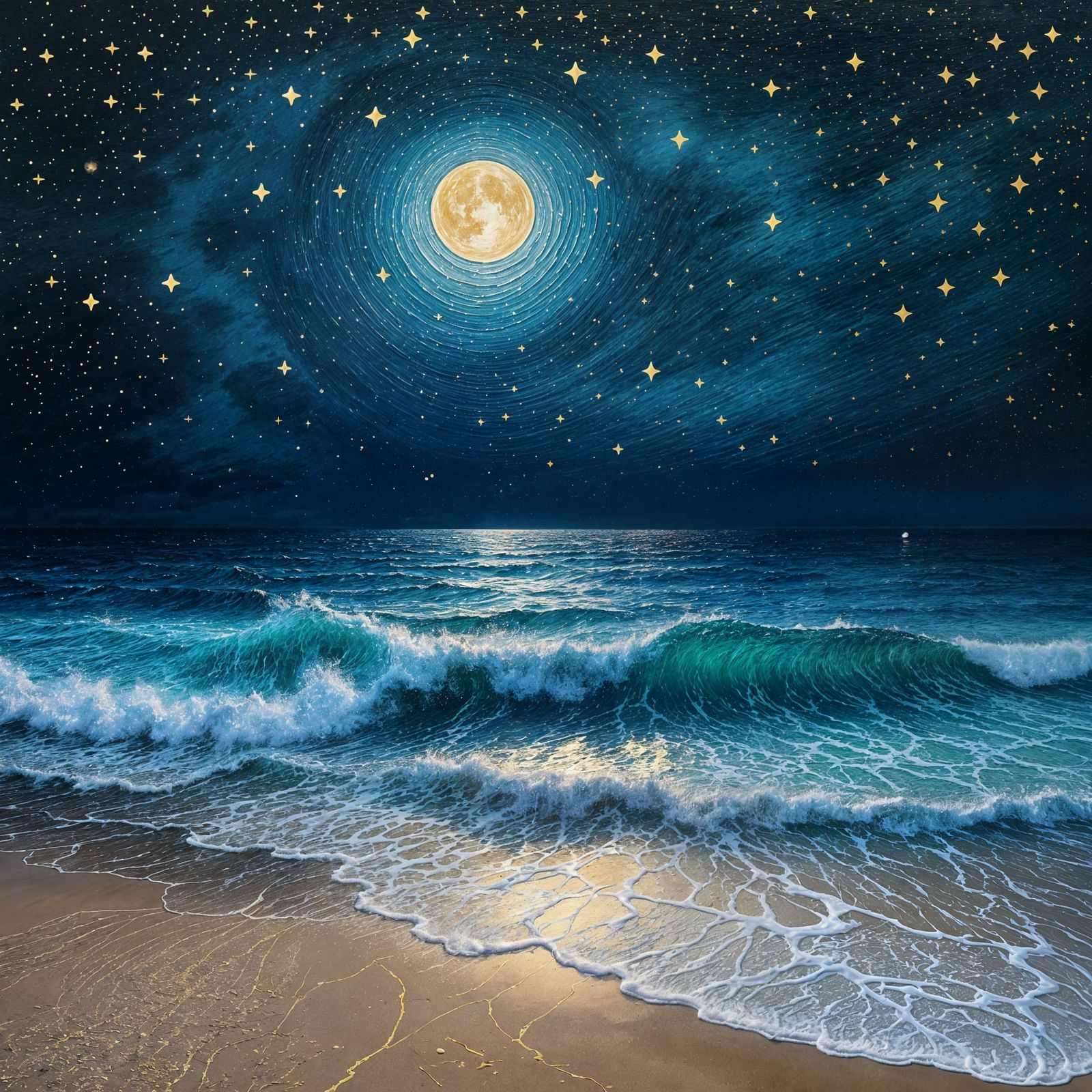 The moon struck with thousands shining stars