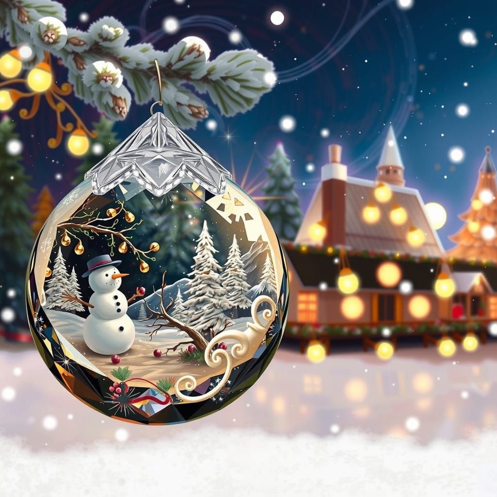Crystal Ornament in Whimsical Winter Wonderland as Watercolo...