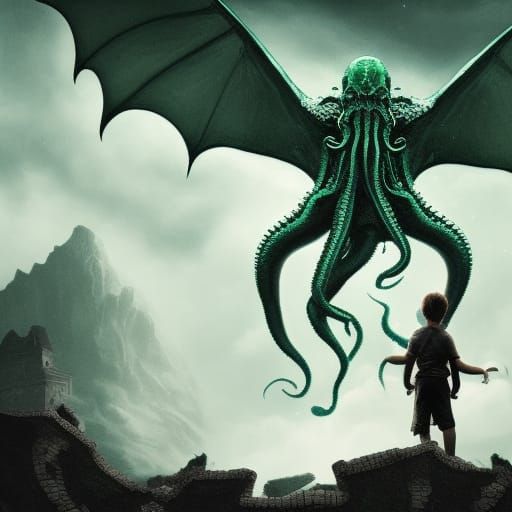 Cthulhu Rises: Boy Confronts Mythical Beast