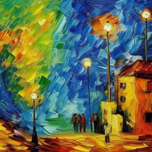 Colorful Expressionist Oil Painting with Thick Impasto Textu...