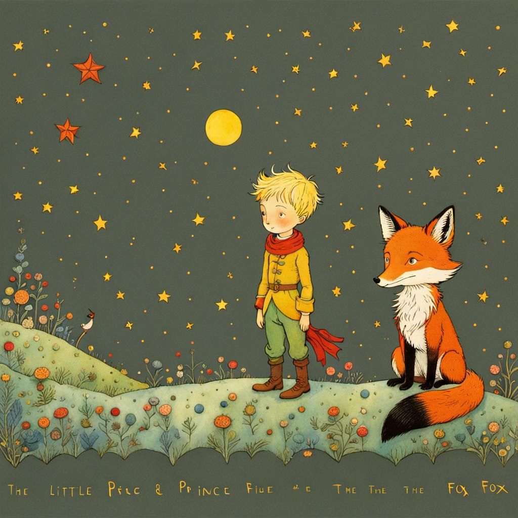 The Little Prince and Fox in Watercolor Style
