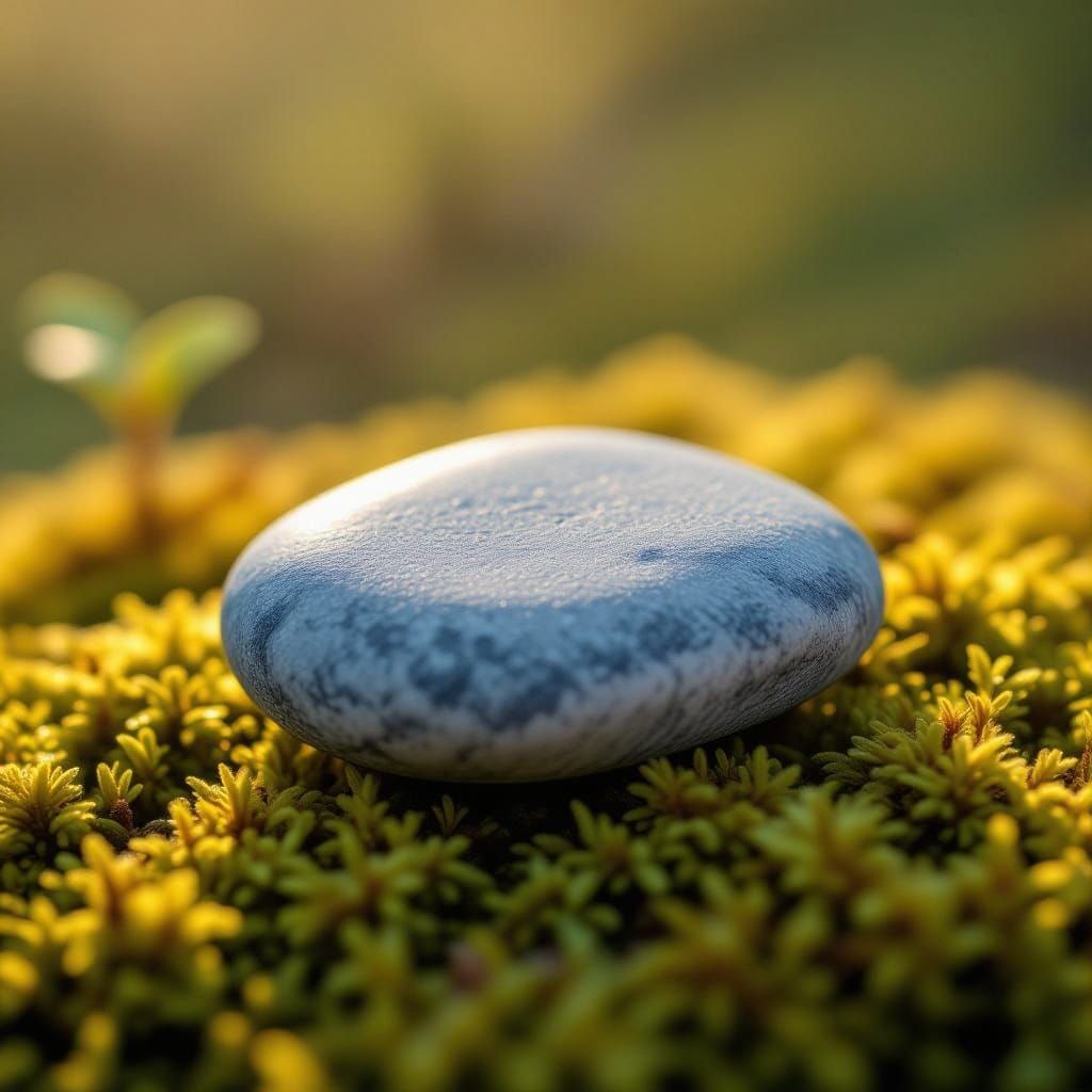 Serene River Stone on Moss, Photorealistic Macro