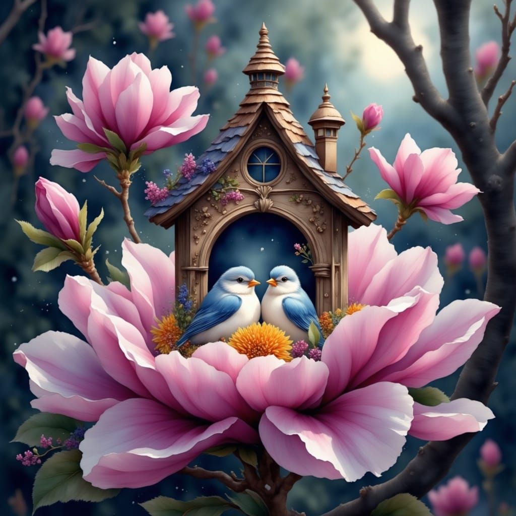 Whimsical Victorian Birdhouse in Watercolour Style