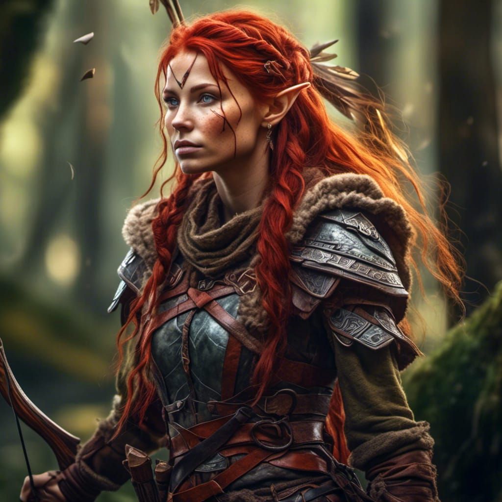 Hyperreal Elf Warrior in Forest Close-Up