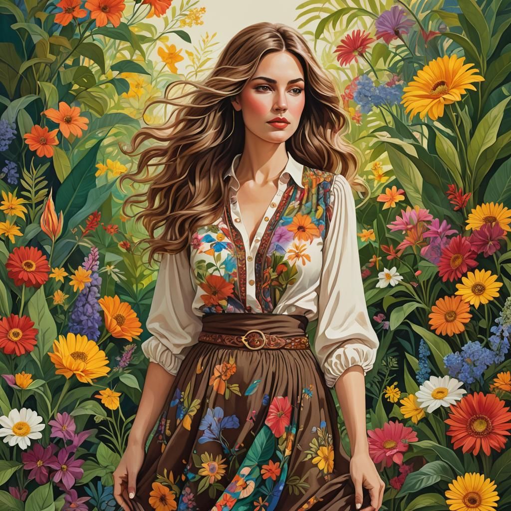 Voluptuous Woman in Futuristic Garden, Graffiti Art