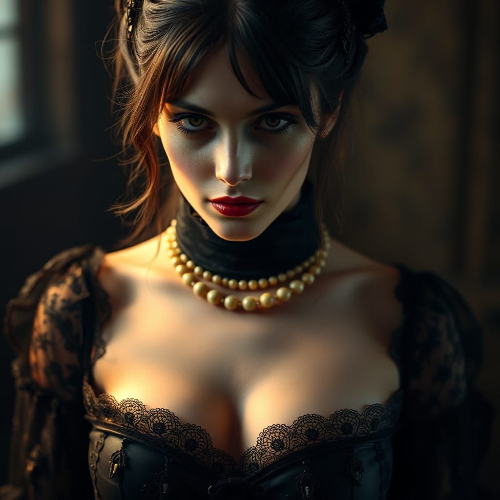 Victorian Goth Woman in Dramatic Lighting