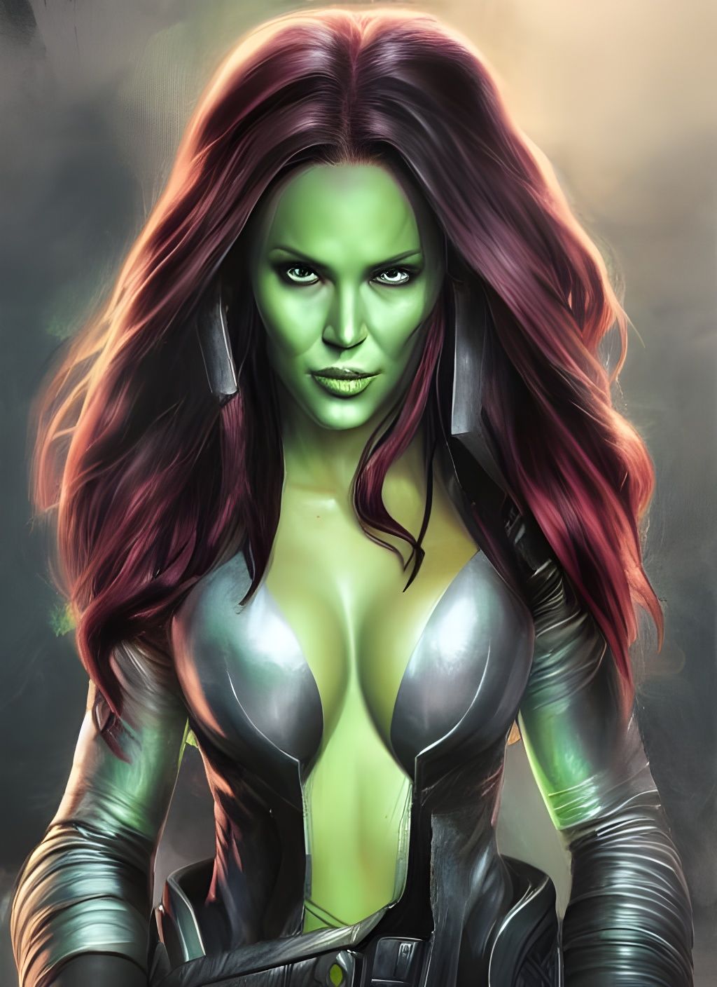 Gamora Superhero Portrait in Detailed Matte Painting Style