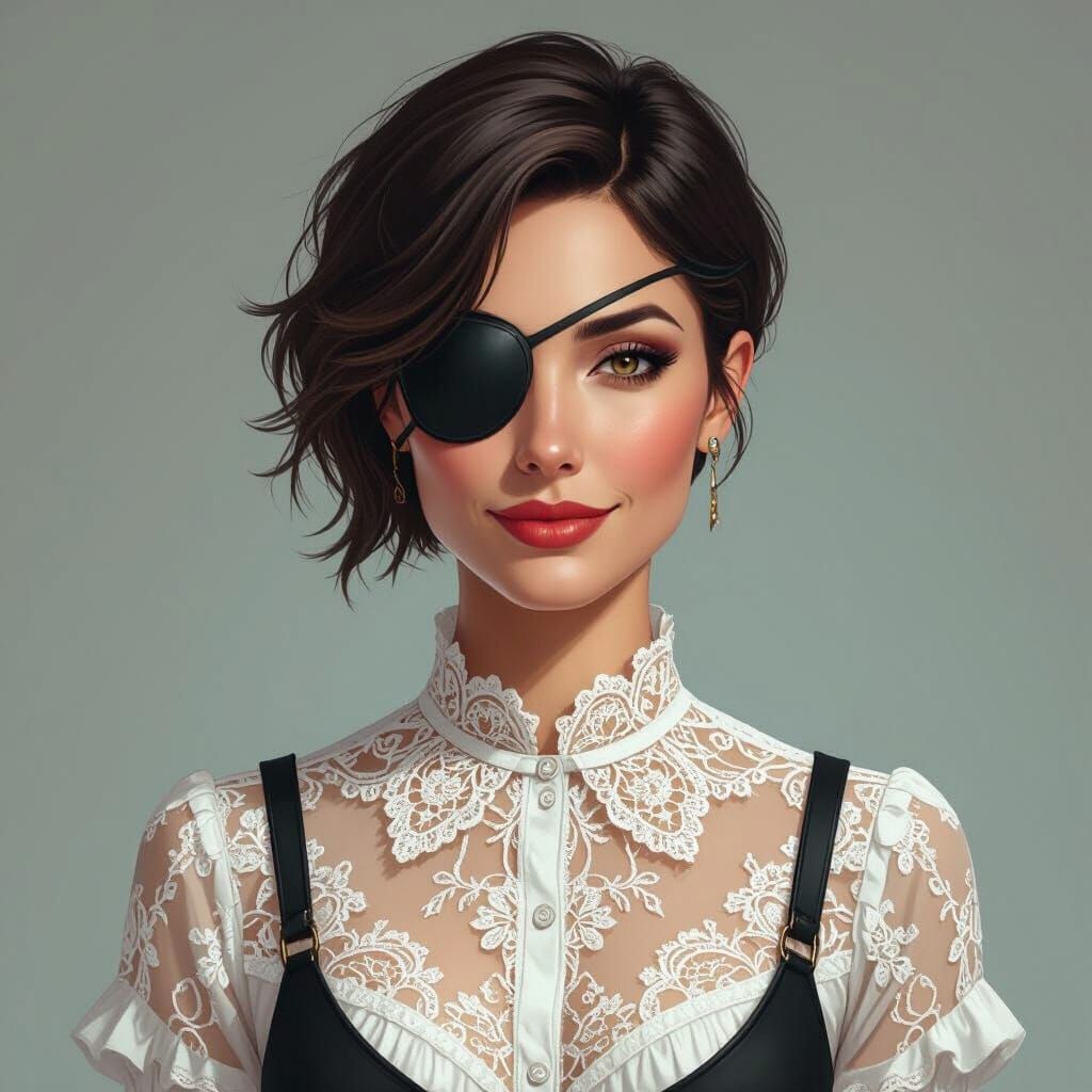 Woman with Eyepatch in Moody Cinematic Style