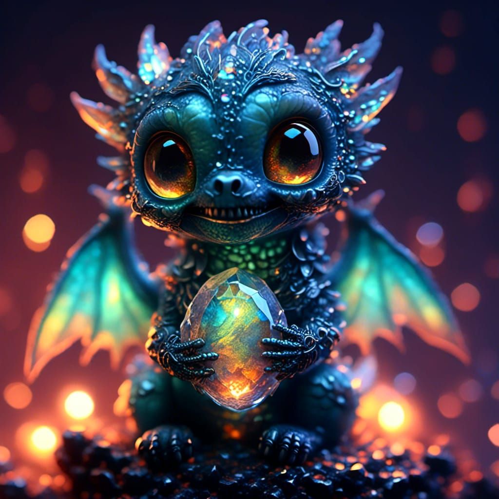 Labradorite Crystal Dragon Hatchling with Lava Droplets