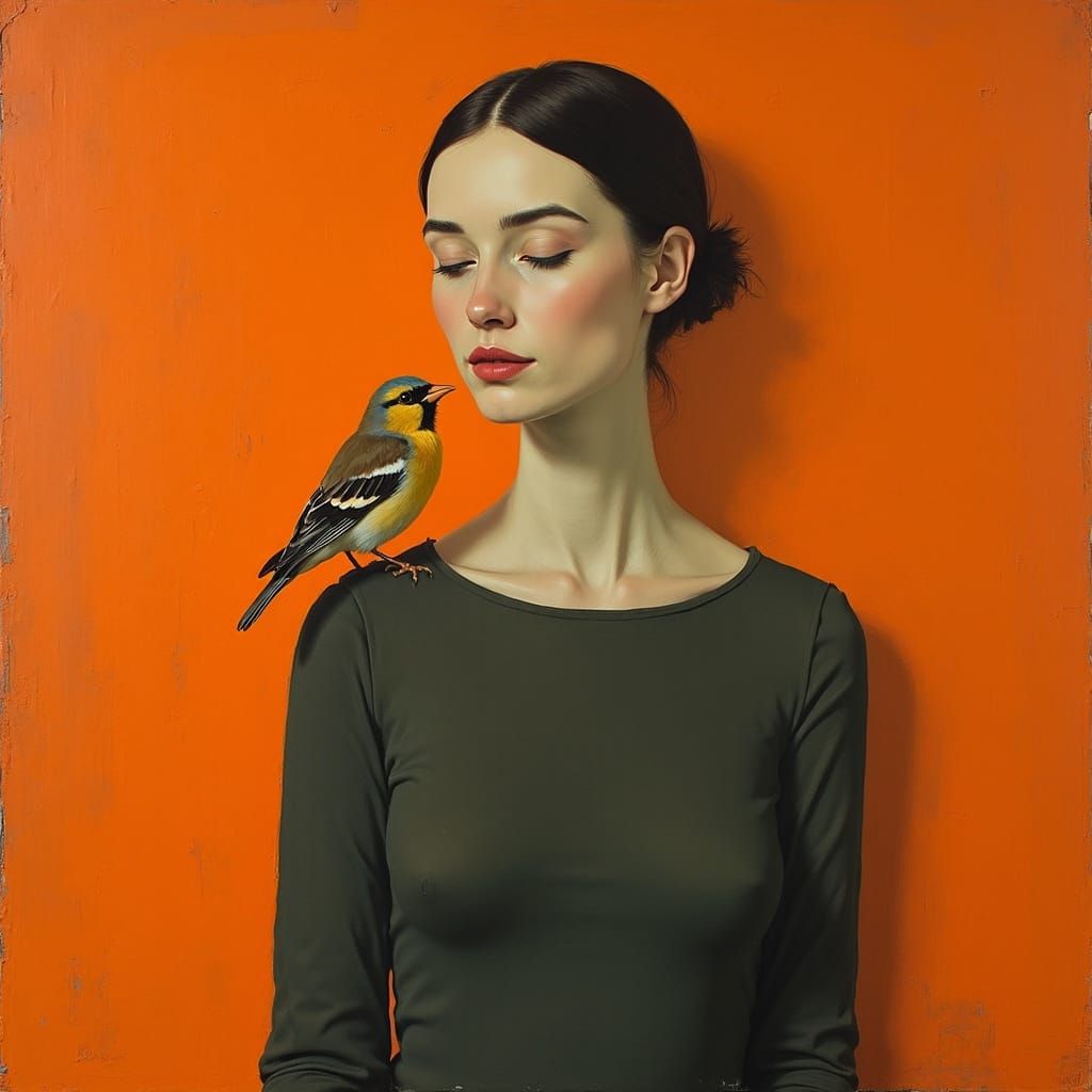 Melancholic Portrait of Person with Sparrow, Muted Colors