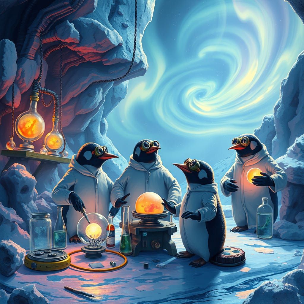 Mystical Penguins in Lab Coats Conduct Otherworldly Experime...