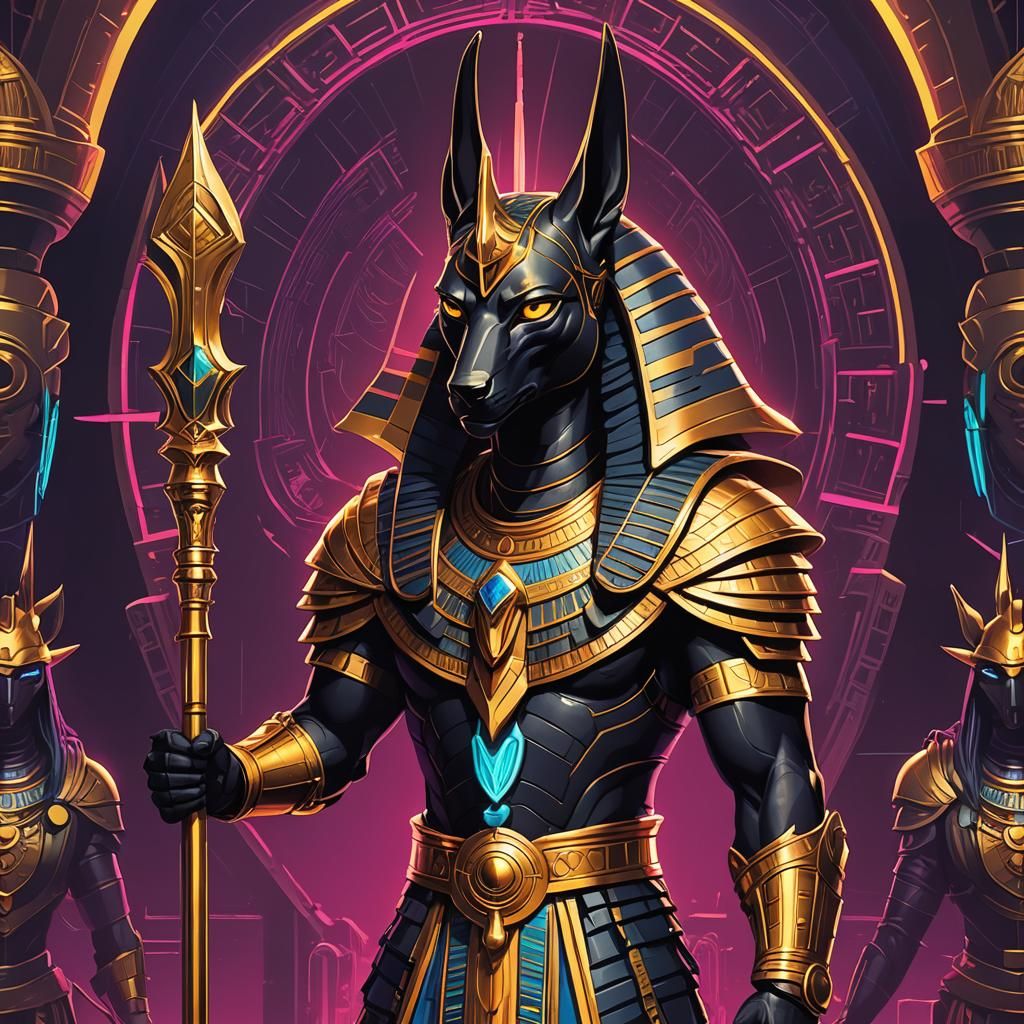 Anubis in Synthwave Style: Epic Digital Portrait
