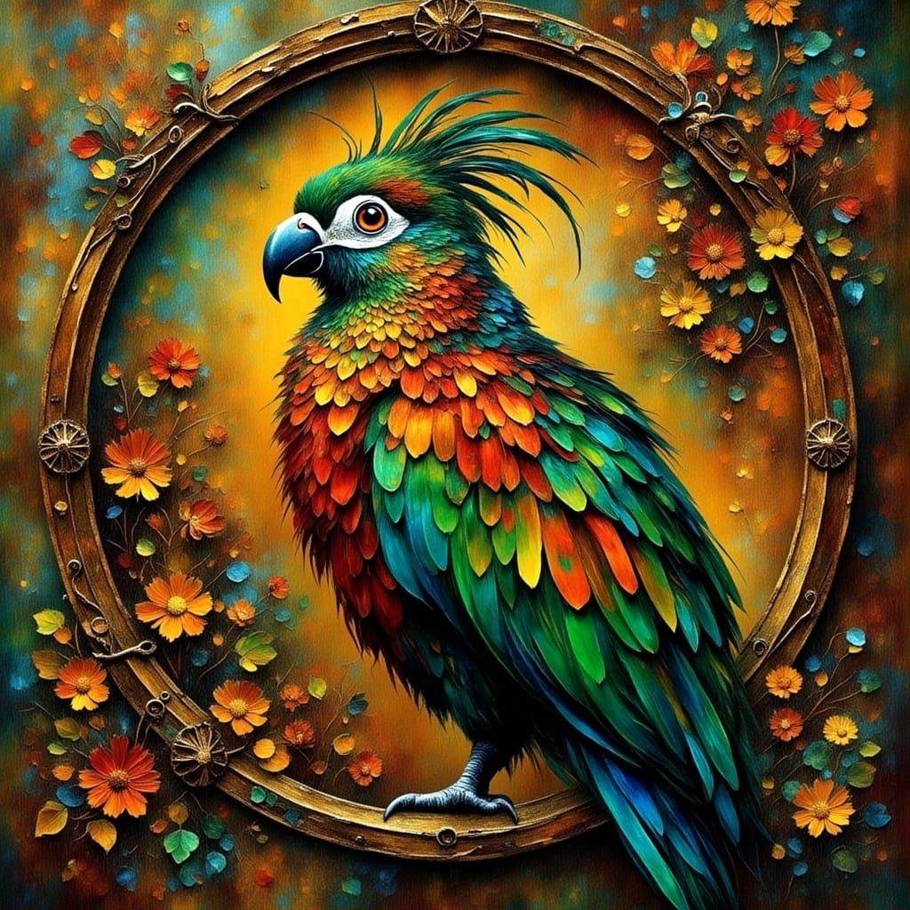 Ornate Parrot with Diamond Pattern, Mystical Art