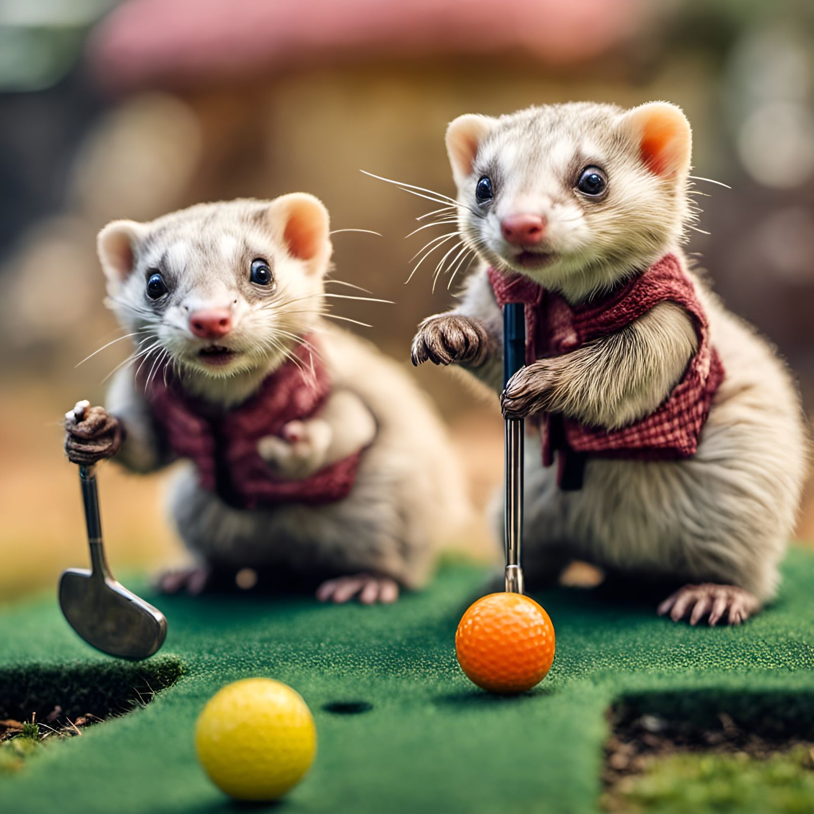Ferrets Play Miniature Golf in Hyperreal Detail