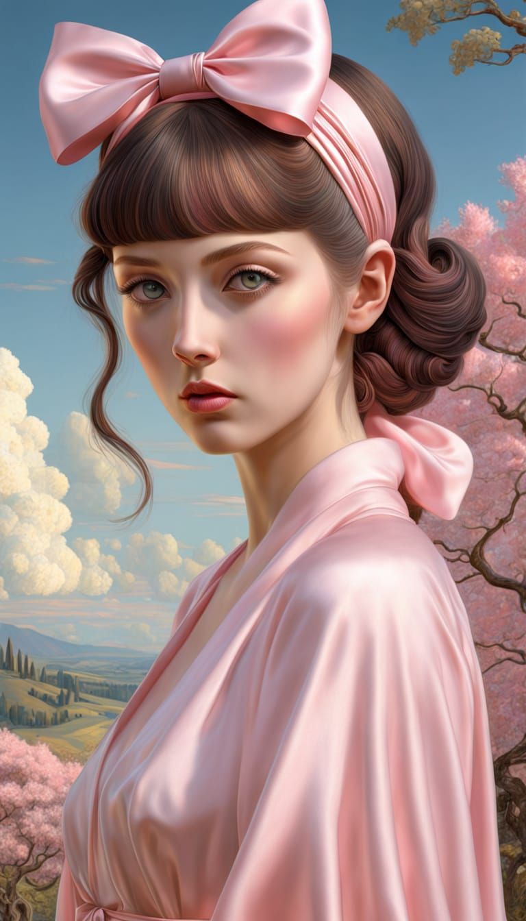 Dreamlike Pastel Pink Woman in Klimt Style