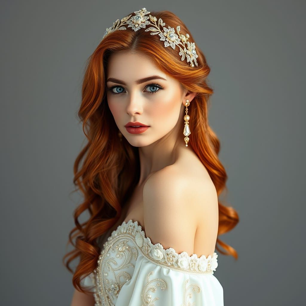 Regal Beauty in Elegant White Gown