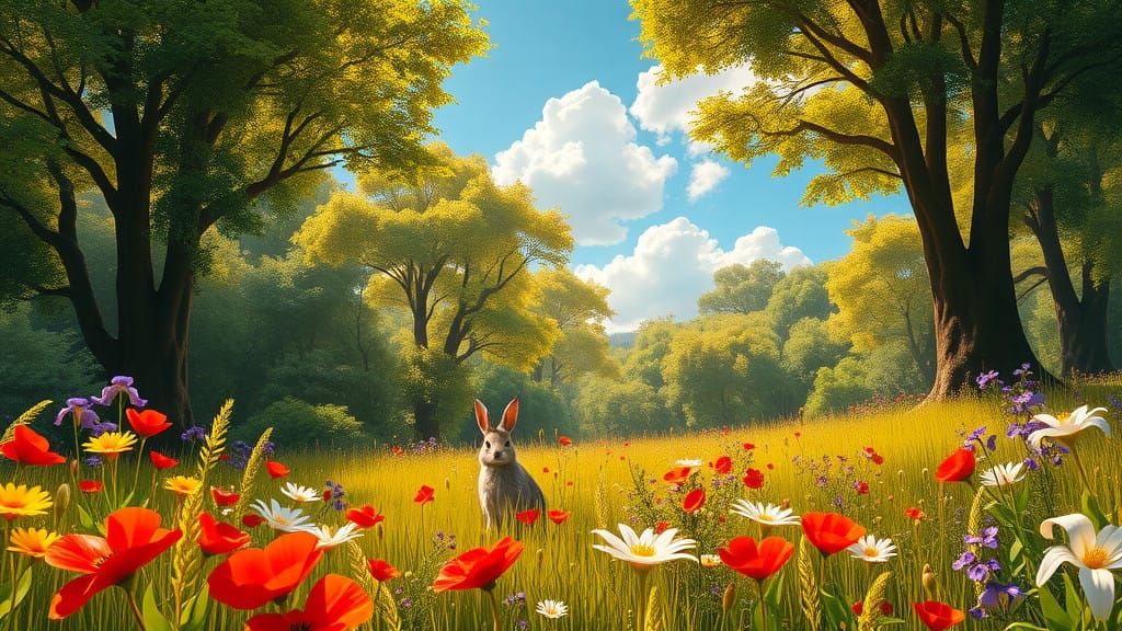 Idyllic Forest Clearing in Vibrant Colors