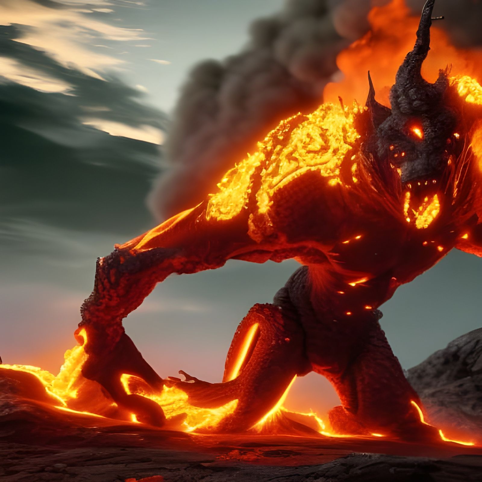 Fiery Golem Emerges from Volcano Crater