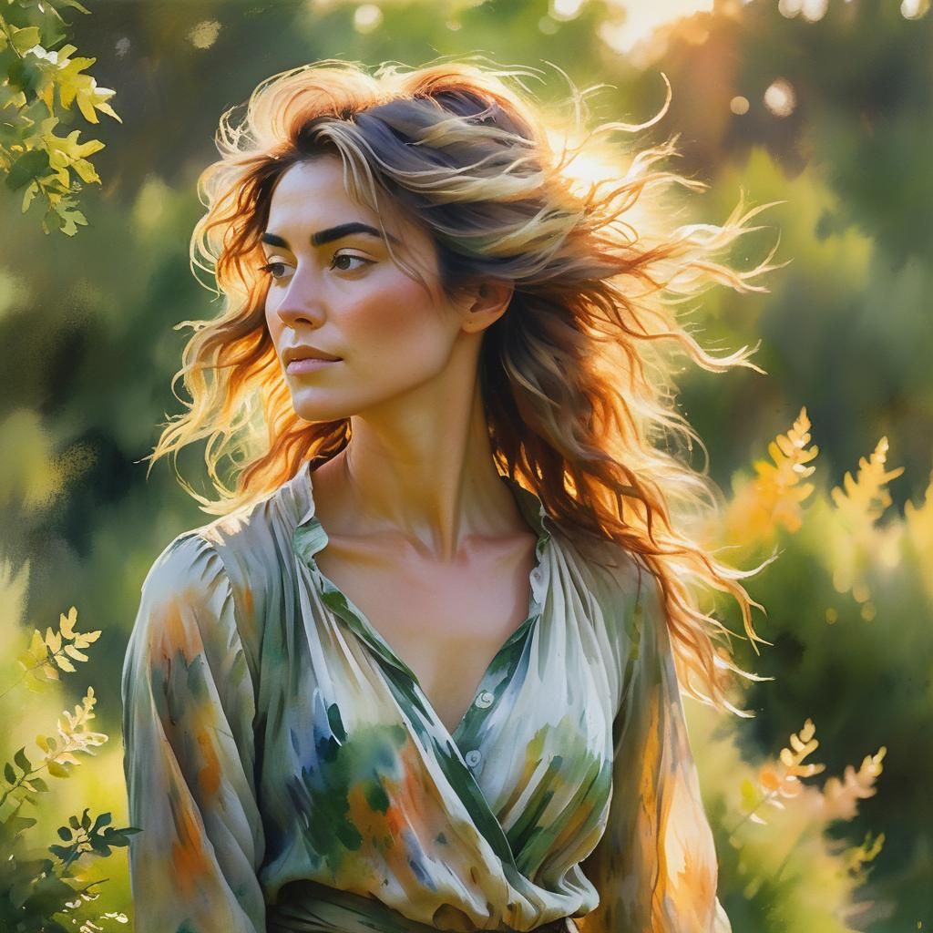 Golden Hour Serenity: A Wind-Swept Portrait in Nature's Ligh...