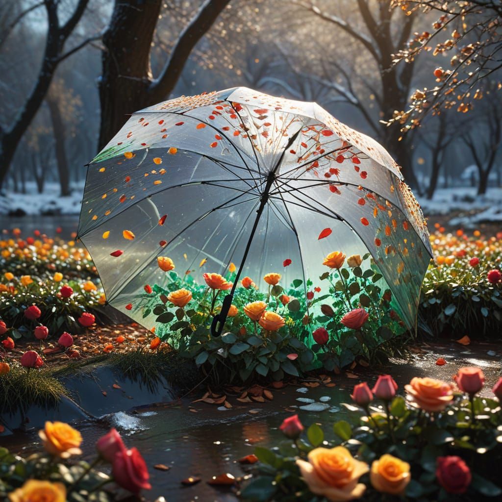 Contrasting Worlds: Winter Umbrella, Spring Inside