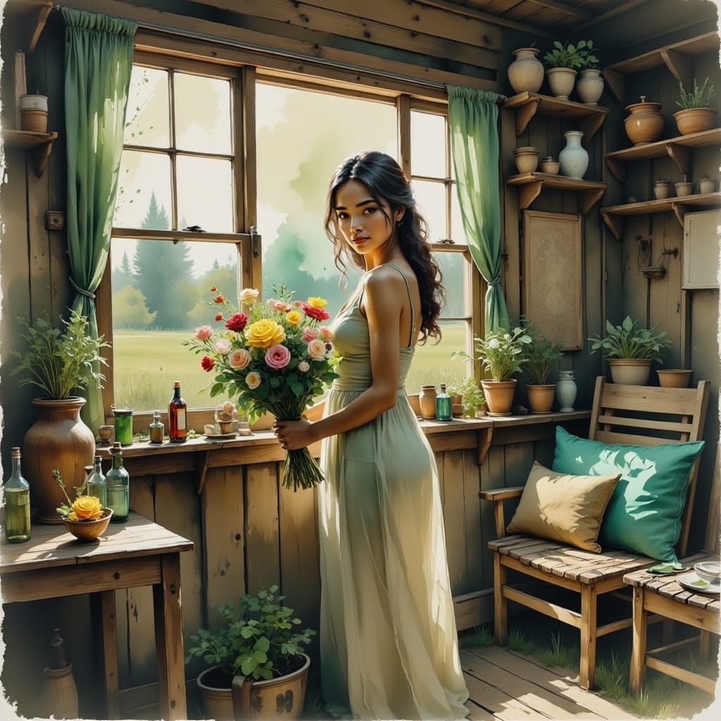 Whimsical Wildflower Bouquet in Vintage Cabin