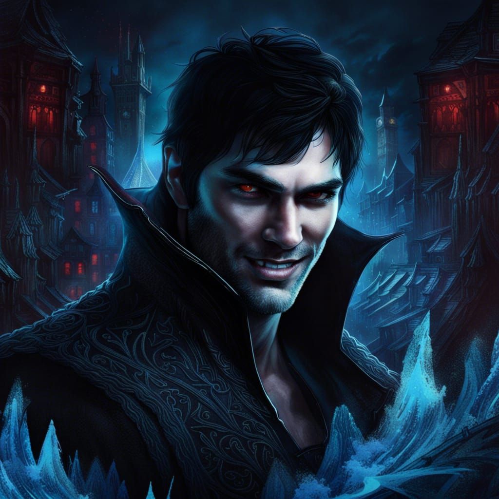 Vampire with Ice Blue Eyes: Detailed Matte Painting