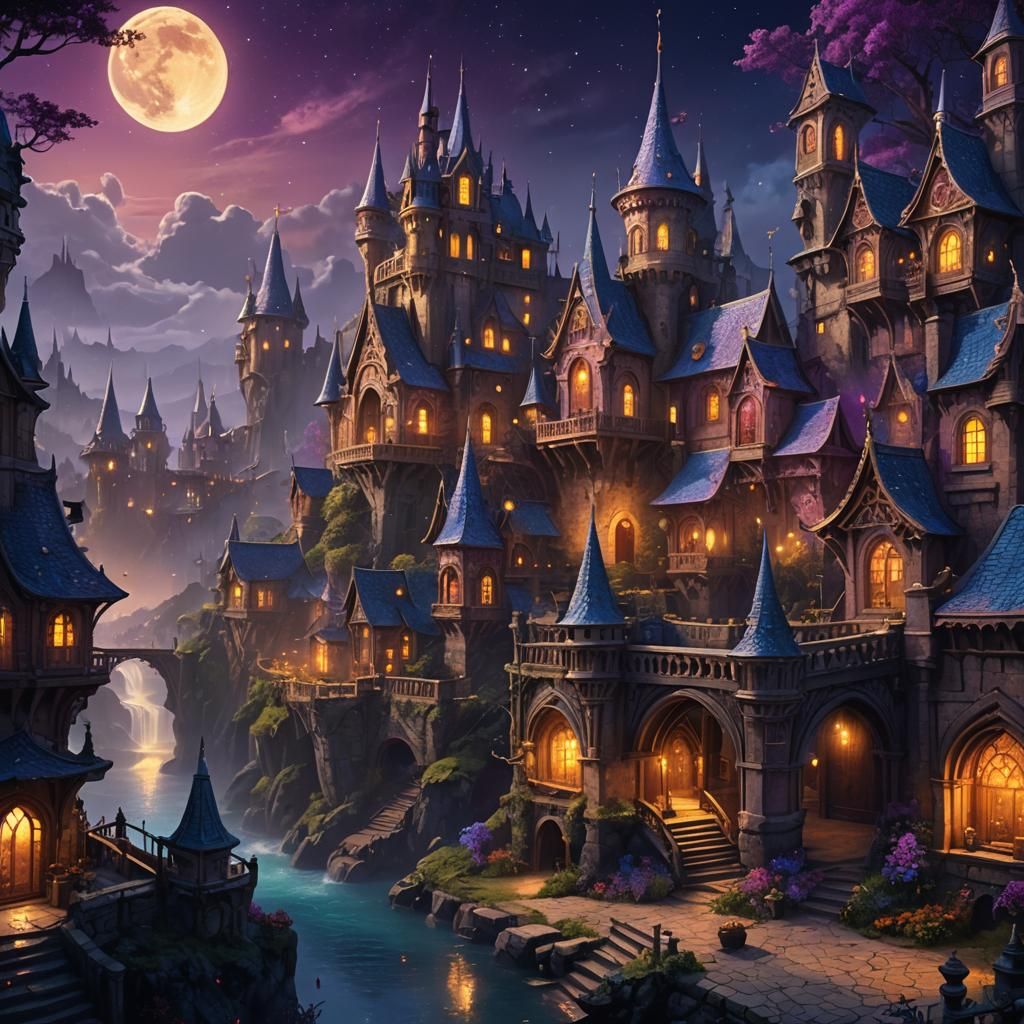 Magical Kingdom at Nightfall: Fantasy Concept Art